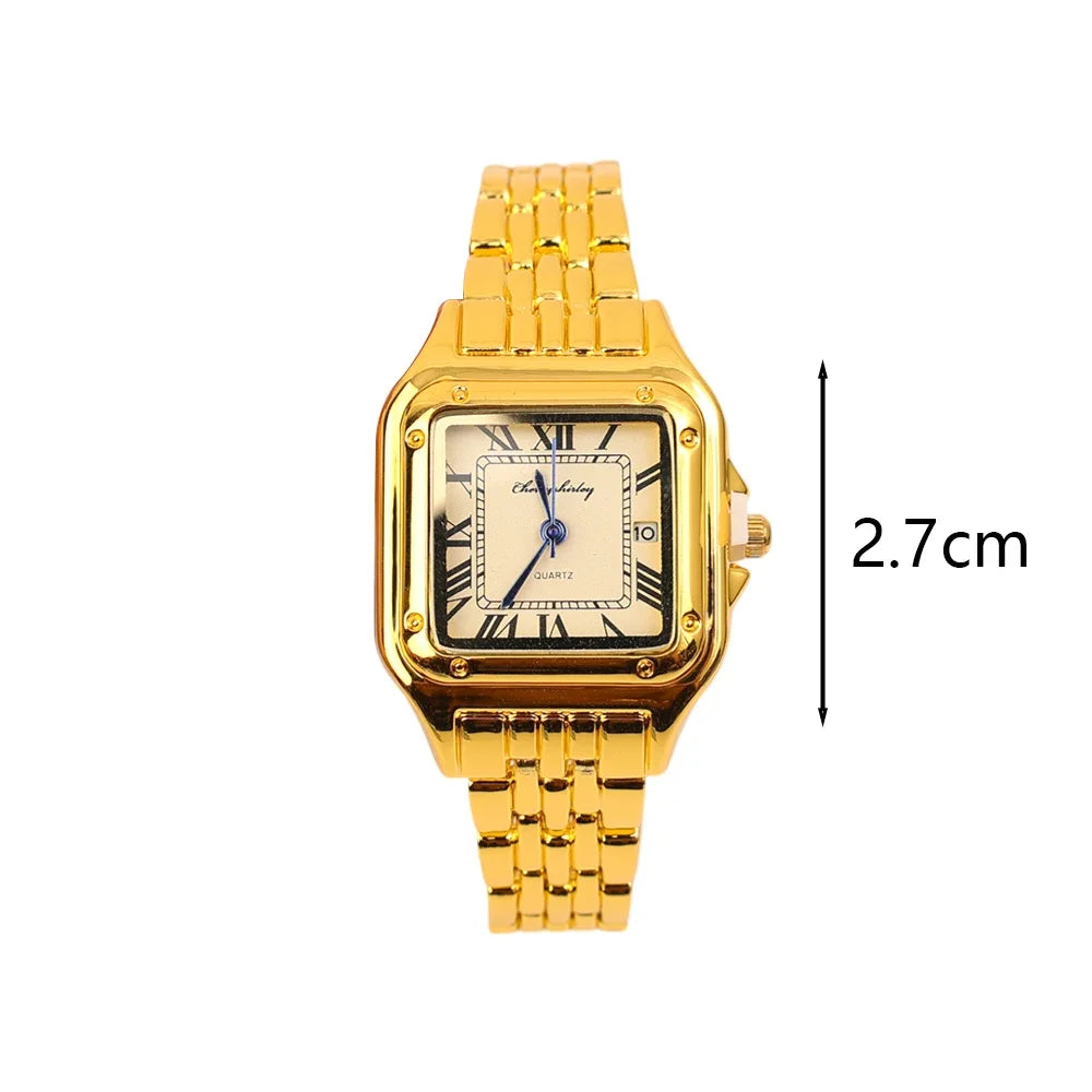Elegante Damen-Quarzuhr mit eckigem Zifferblatt – Edelstahl Armbanduhr in Gold oder Silber