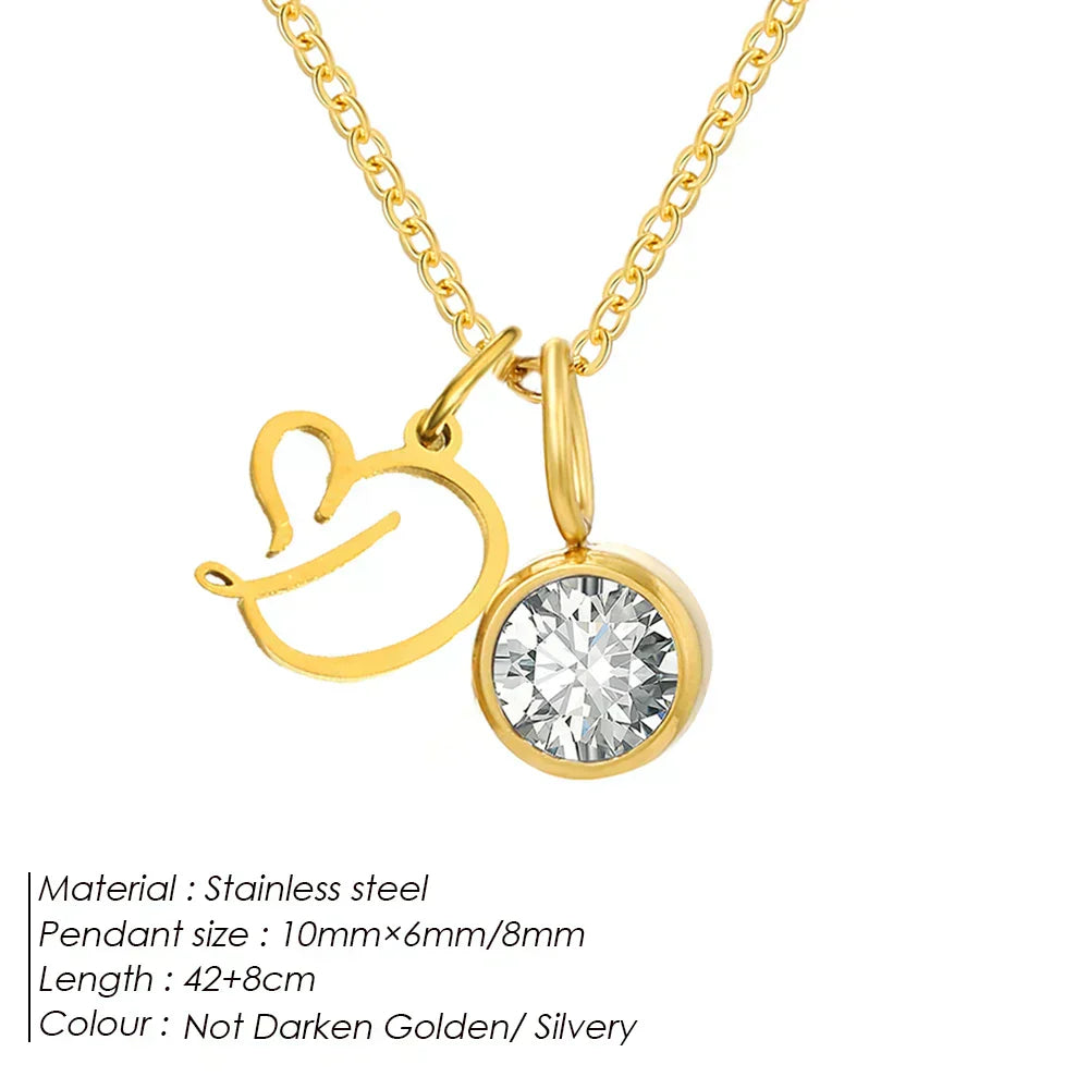 eManco Sparkling Birthstone Necklaces Uppercase Initials A-Z Pendant Stainless Steel Gold Plated Necklace Fashion 's Jewelr – Halskette