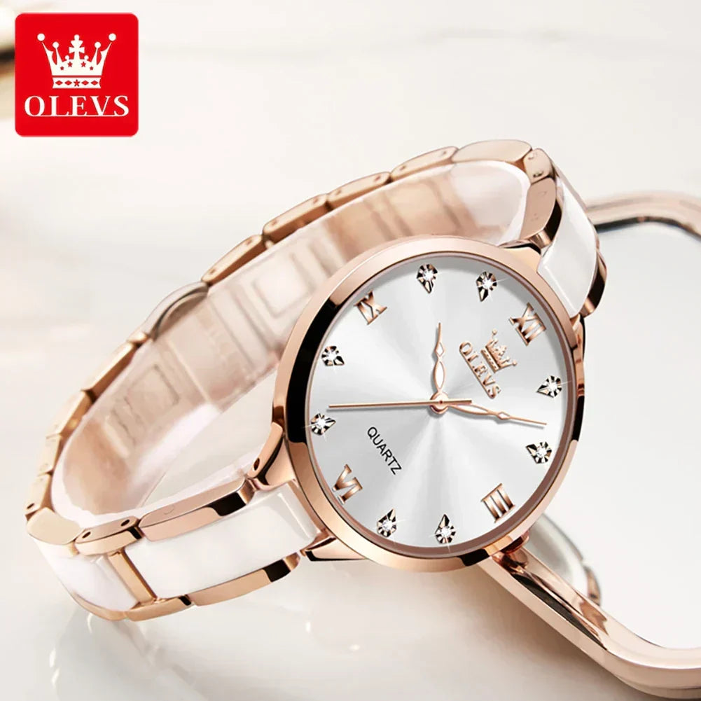Olevs 5872 Women's Quartz Watch – Elegant Ceramic Wristwatch, Waterproof, Japanese Movement