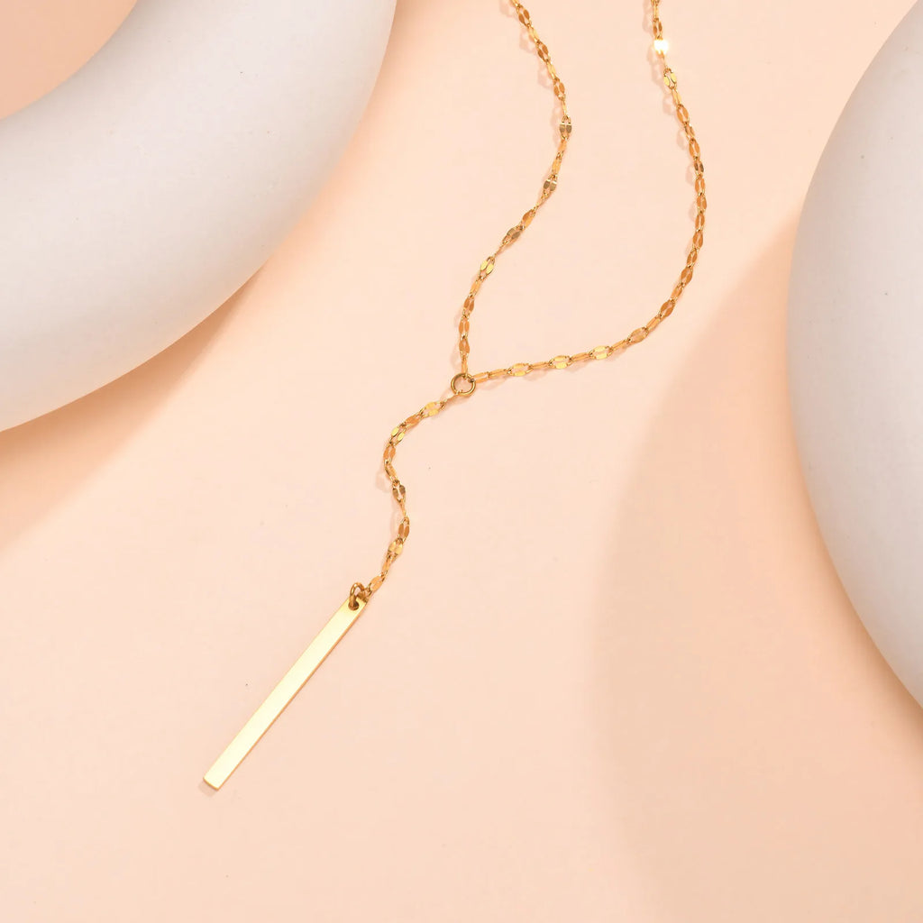 Y Lariat Necklace with Bar Pendant, Stainless Steel Long Chain, Women's Trendy Necklaces