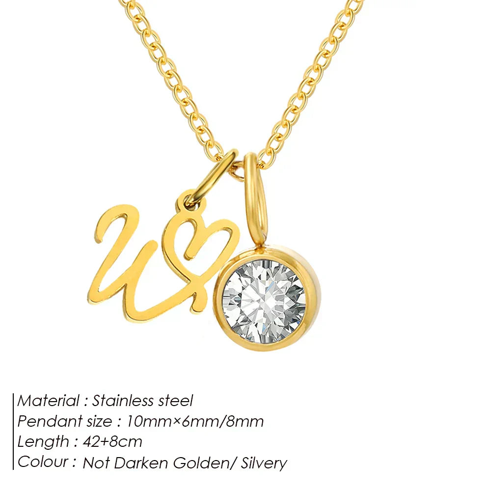 eManco Sparkling Birthstone Necklaces Uppercase Initials A-Z Pendant Stainless Steel Gold Plated Necklace Fashion 's Jewelr – Halskette