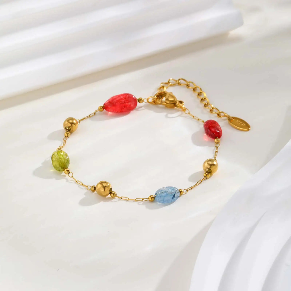 Summer Colorful Rainbow Natural Stone Boho Necklace for Women, Stainless Steel Beaded Chain Y-Shaped Necklace, Fashion Jewelry