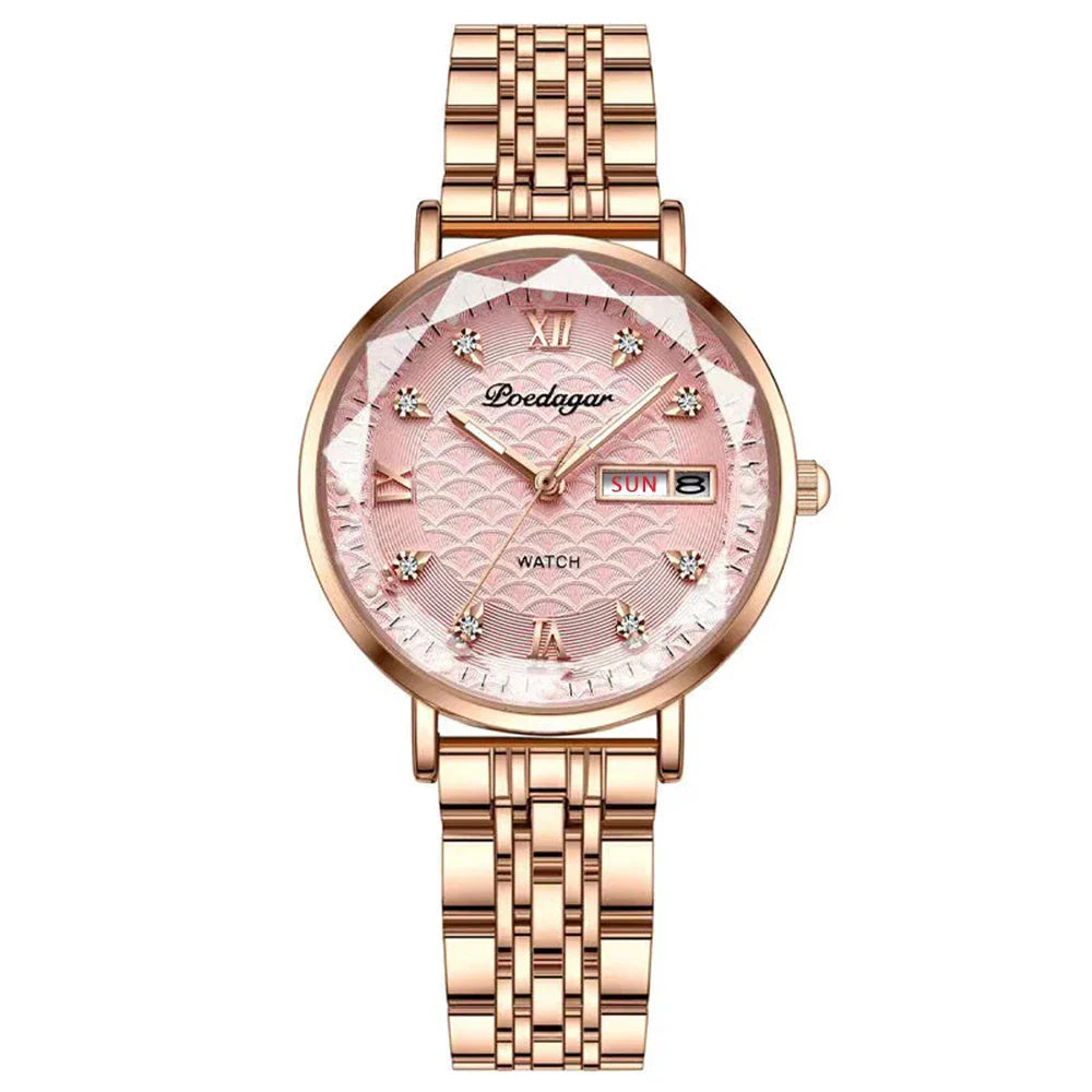 Klassische Damen Armbanduhr Edelstahl Analog Quarz wasserbeständig