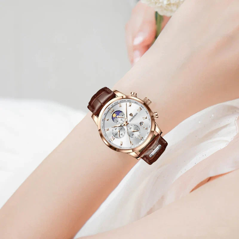 Edle Damen Armbanduhr Lederarmband Analog Quarz wasserbeständig