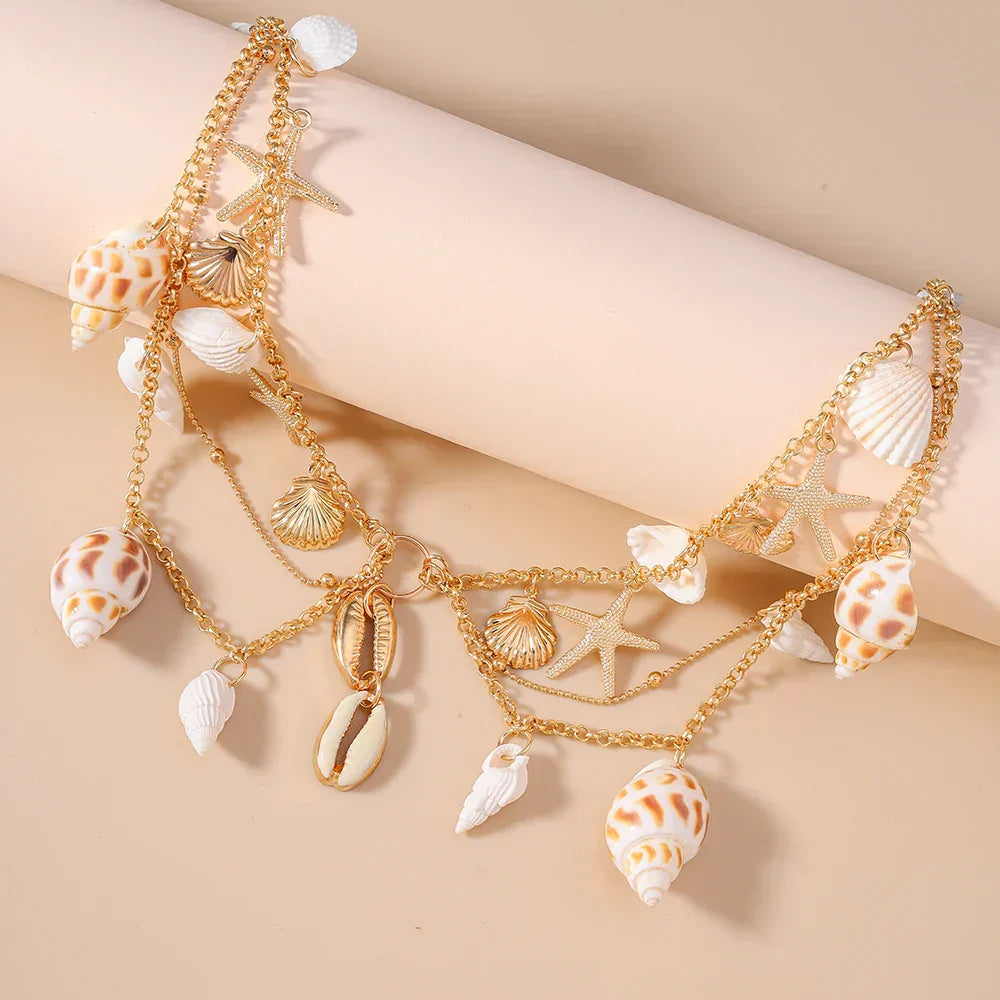 Aihua Summer Beach Metal Starfish Conch Shell Necklace For Woman Girls Hot Sale Boho Necklace Party Fashion Jewerly Gifts