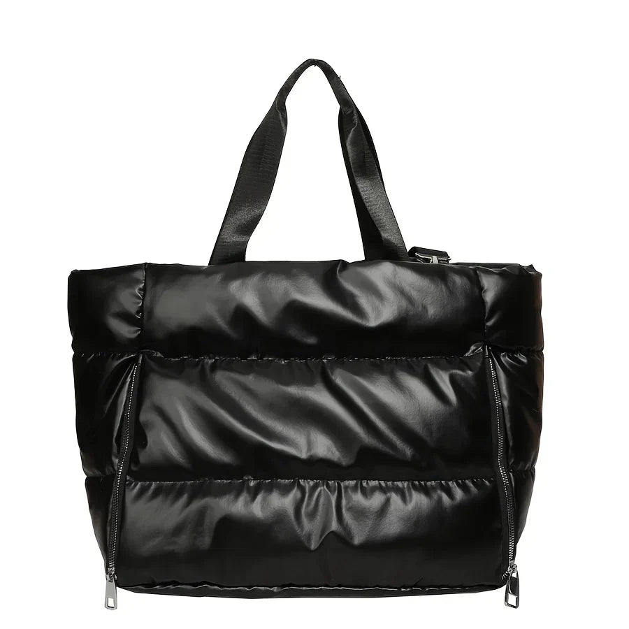 Compact nylon shopper with zipper and interior compartments