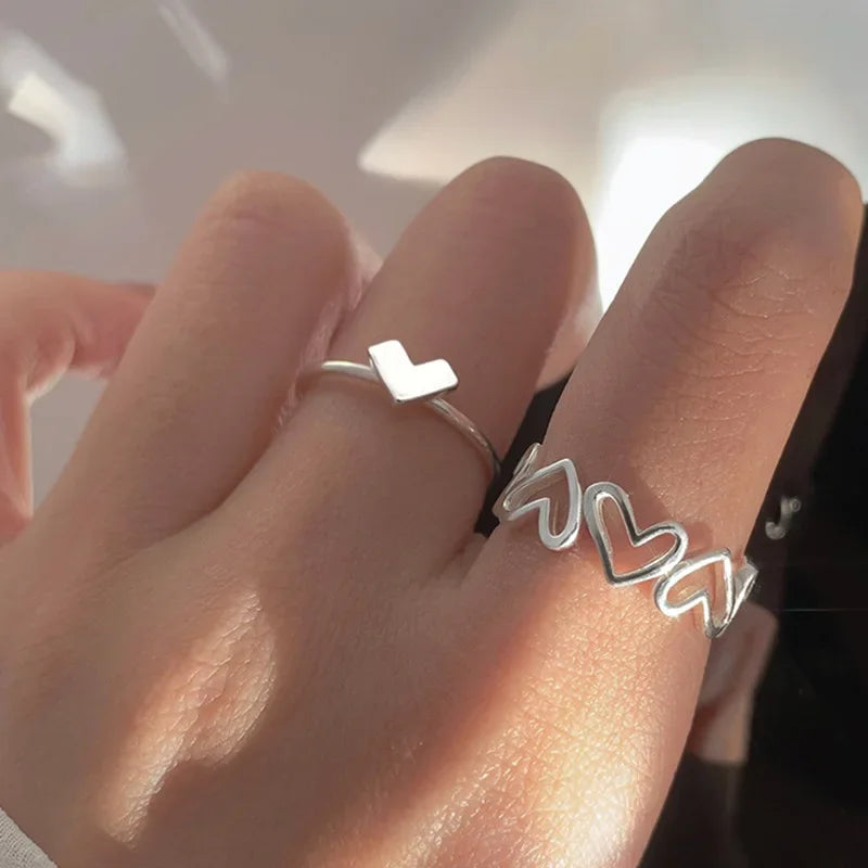 LATS Vintage Pink Roman Numerals Cool Rings Set Rock Hip Hop Twist Geometry Open Ring Fashion Ins Jewelry Gifts