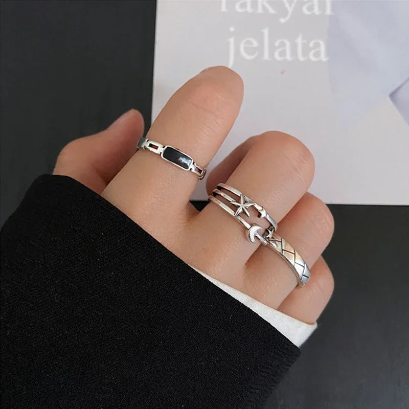 LATS Vintage Pink Roman Numerals Cool Rings Set Rock Hip Hop Twist Geometry Open Ring Fashion Ins Jewelry Gifts