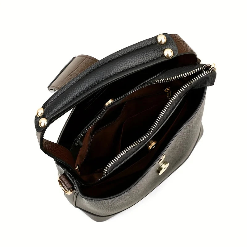 Elegant crossbody handbag in leather look with zip fastener with