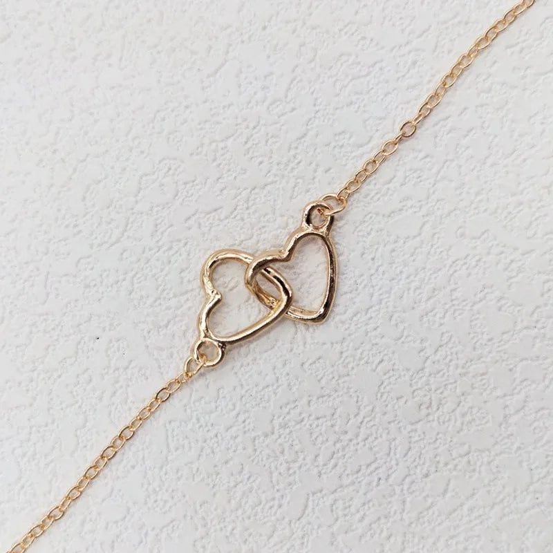 Simple Double Heart Pendant Necklace Couple Stainless Steel Choker Gold Color Chain Wedding Party Friends Jewelry Gift – Halskette