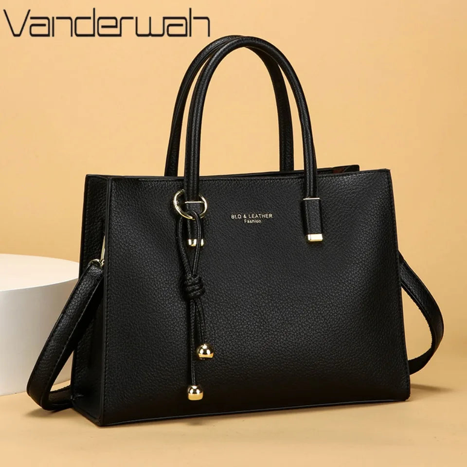 Women's PU Leather Handbag – Large Tote & Crossbody Bag with 3 Compartments