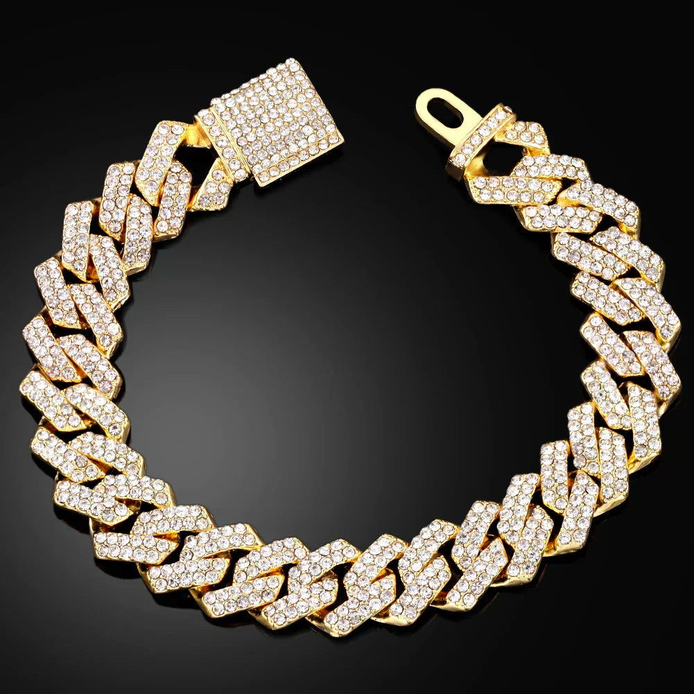 14MM Iced Prong Link Cuban Chain Bracelets Full Rhinestones Chunky Miami Cuban Bracelet Punk Hip Hop Jewelry Gift – Halskette