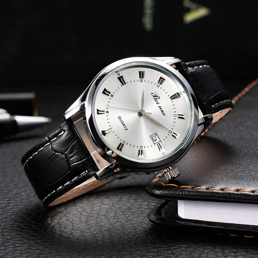 Herren Business Quarzuhr – Elegante Lederarmbanduhr, stoßfest & wasserdicht
