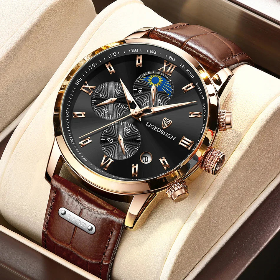 Edle Damen Armbanduhr Lederarmband Analog Quarz wasserbeständig