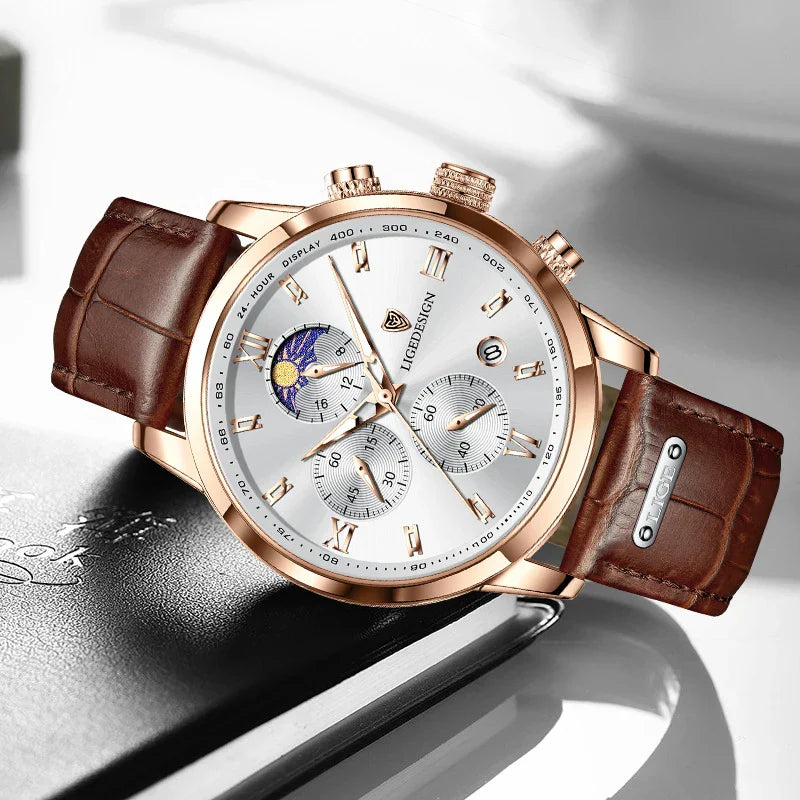 Edle Damen Armbanduhr Lederarmband Analog Quarz wasserbeständig