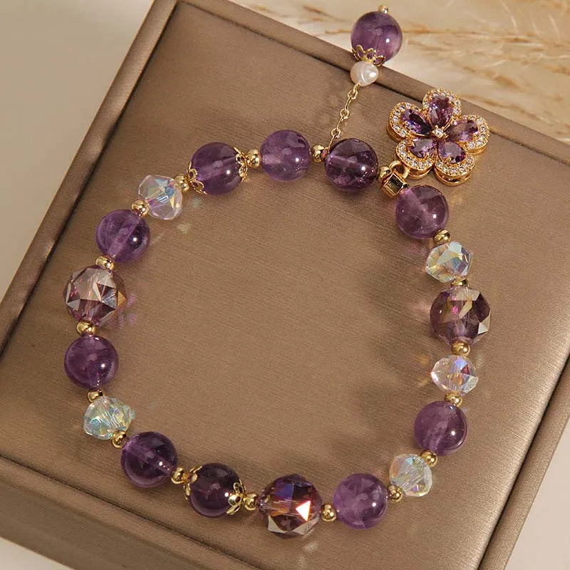 Elegantes Perlen Armband mit lila Kristallen – Damen Party Schmuck 2025