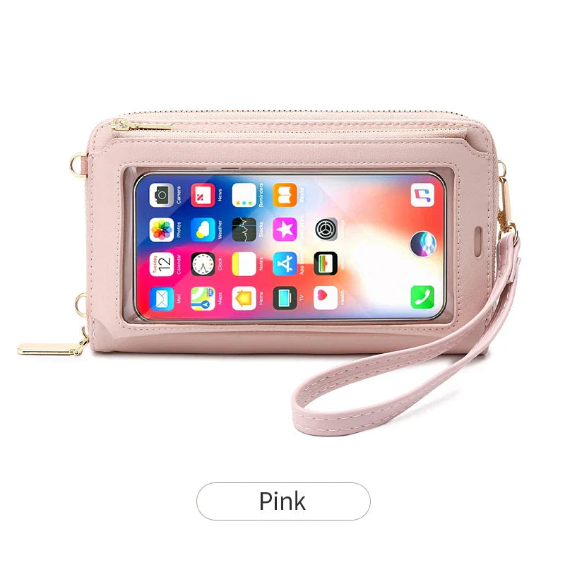 Compact faux leather crossbody bag with zipper with