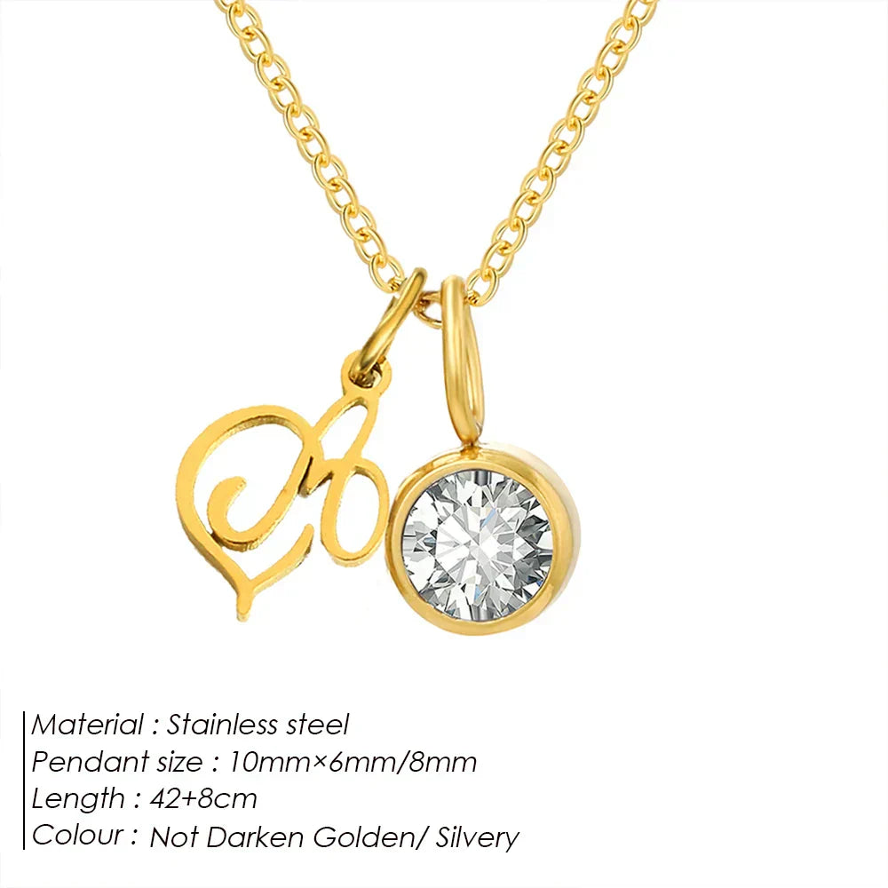 eManco Sparkling Birthstone Necklaces Uppercase Initials A-Z Pendant Stainless Steel Gold Plated Necklace Fashion 's Jewelr – Halskette