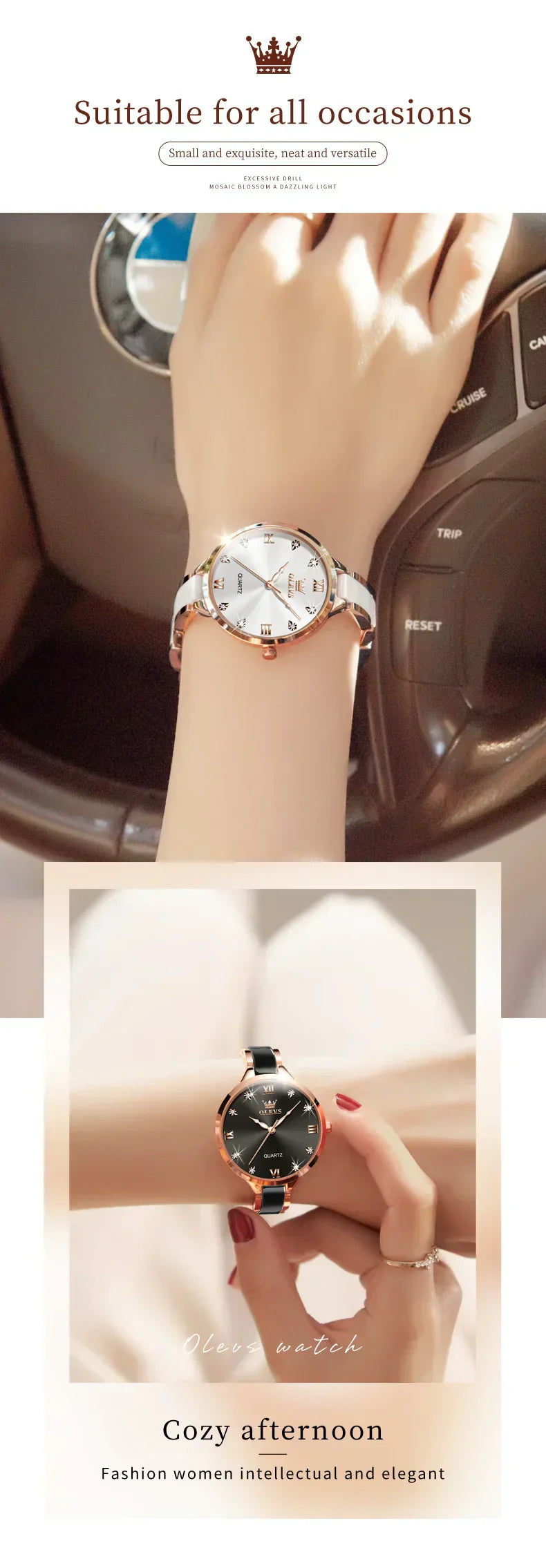 Olevs 5872 Women's Quartz Watch – Elegant Ceramic Wristwatch, Waterproof, Japanese Movement