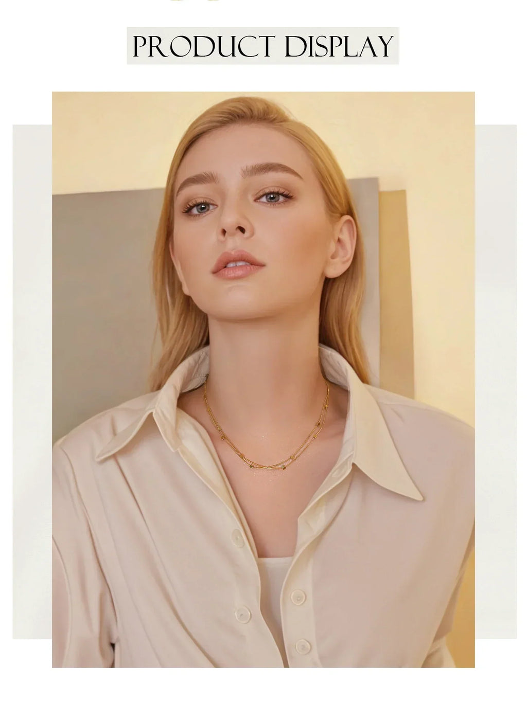 Double Layer Chain Necklace & Bracelet for Women, 18K Gold Plated Stainless Steel, Minimalist Hypoallergenic Daily Wear Jewelry
