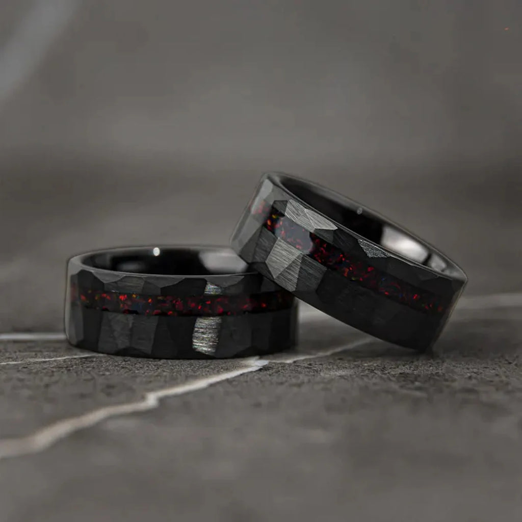 Black Tungsten carbide rings for man fashion jewelry Men's wedding bands Inlaid red opal engagement rings fine gifts anillos