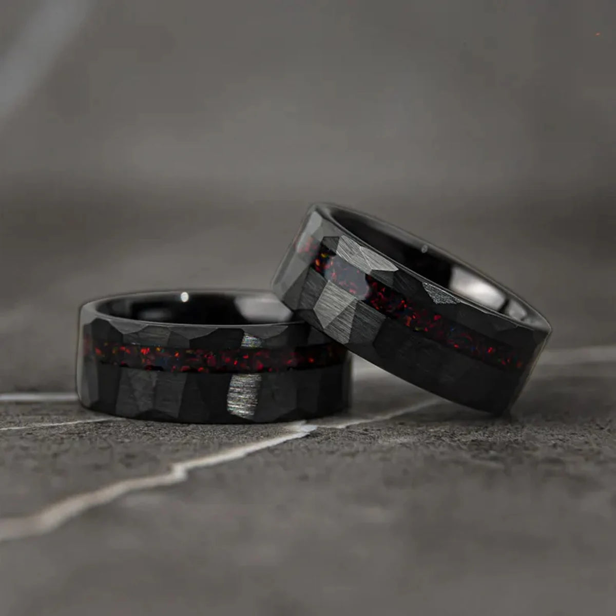 Black Tungsten carbide rings for man fashion jewelry Men's wedding bands Inlaid red opal engagement rings fine gifts anillos