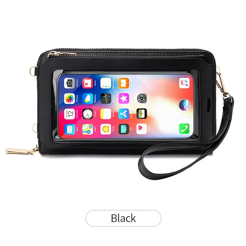 Compact faux leather crossbody bag with zipper with