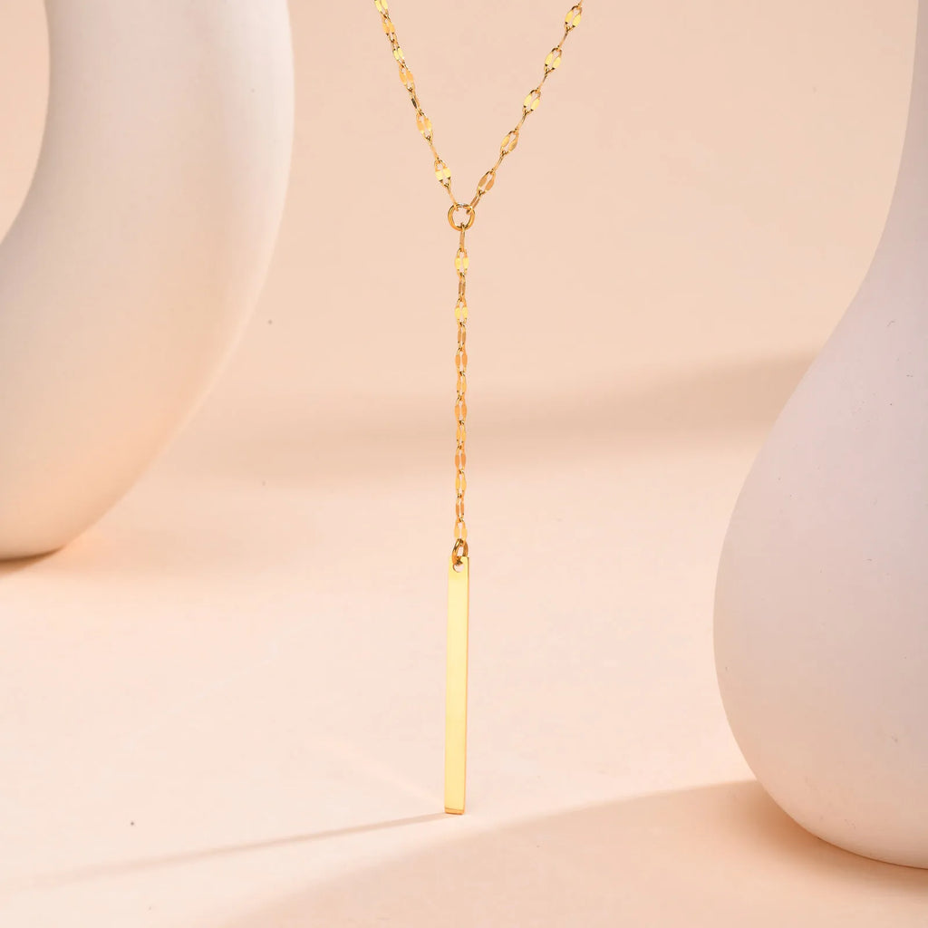 Y Lariat Necklace with Bar Pendant, Stainless Steel Long Chain, Women's Trendy Necklaces