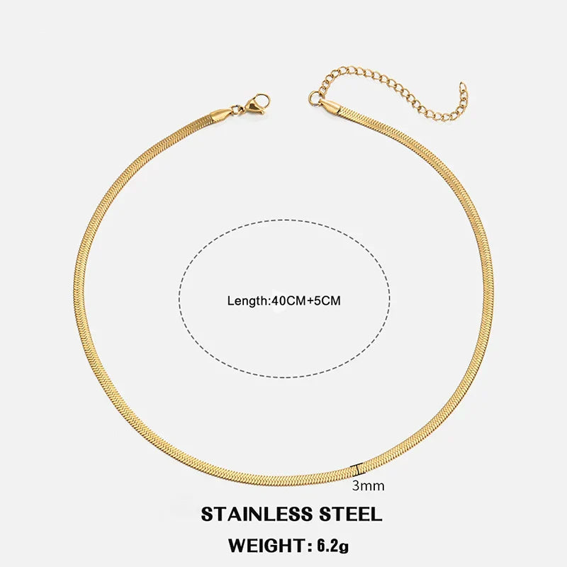 Hot Classic Unisex Flat Snake Chain Choker Necklace For Women Stainless Steel Herringbone Gold Silver Color Fashion Jewelry Gift