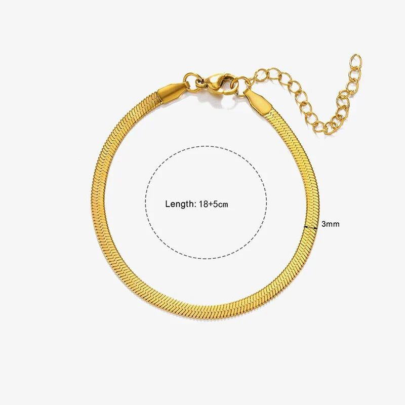 Hot Classic Unisex Flat Snake Chain Choker Necklace For Women Stainless Steel Herringbone Gold Silver Color Fashion Jewelry Gift