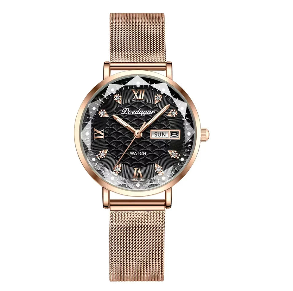Klassische Damen Armbanduhr Edelstahl Analog Quarz wasserbeständig