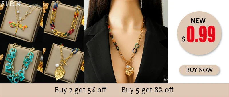 EILIECK 316L Stainless Steel Geometric Colorful Crystal Zirconia Pendant Necklace For Women Fashion Neck Chain Jewelry Gift