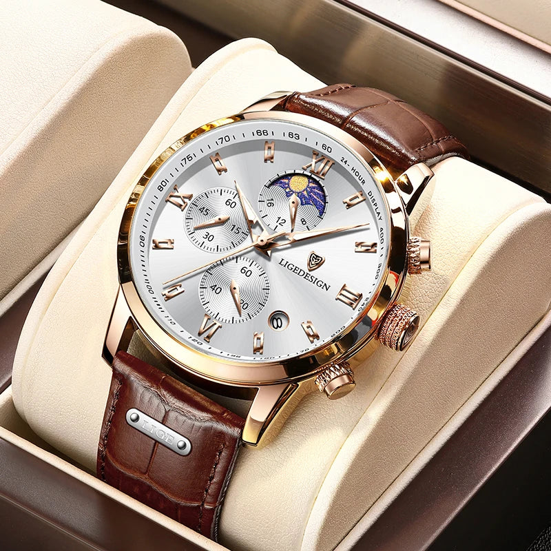 Edle Damen Armbanduhr Lederarmband Analog Quarz wasserbeständig