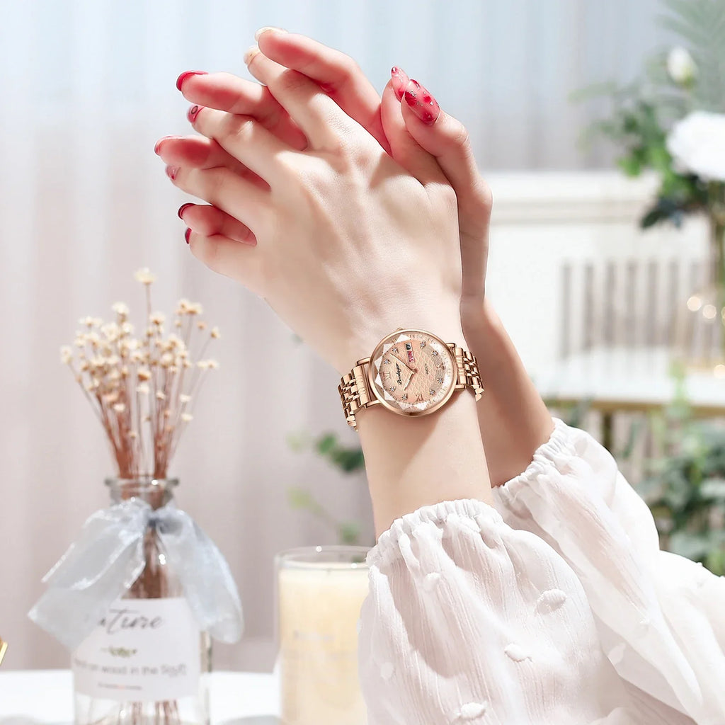 Klassische Damen Armbanduhr Edelstahl Analog Quarz wasserbeständig