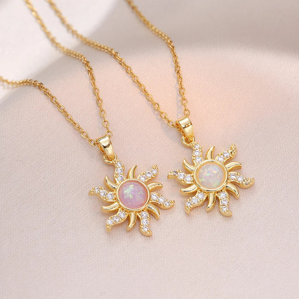 Sun Necklace, Woman Jewelry ,Fashion Wedding Party Accessories Gold Plated, Opal Sun Pendant ,Rapunzel Choker, Gift