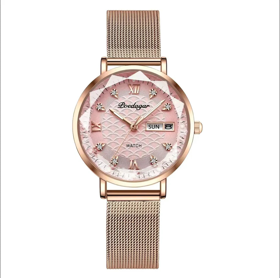 Moderne Damen Armbanduhr Edelstahl Analog Quarz wasserbeständig
