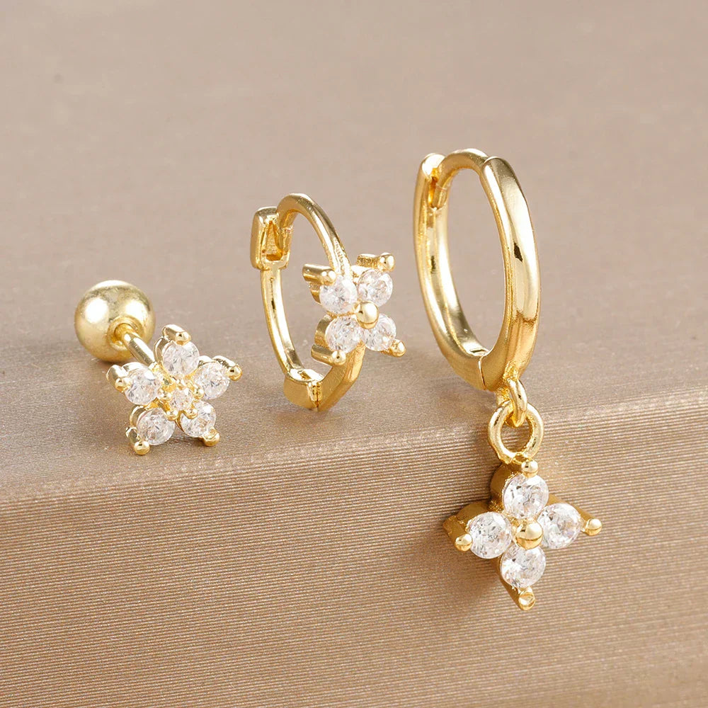 10 Styles Stainless Steel Piercing Earrings Set Geometry Colorful Zircon Huggie Hoop Earring Aesthetic Jewelry