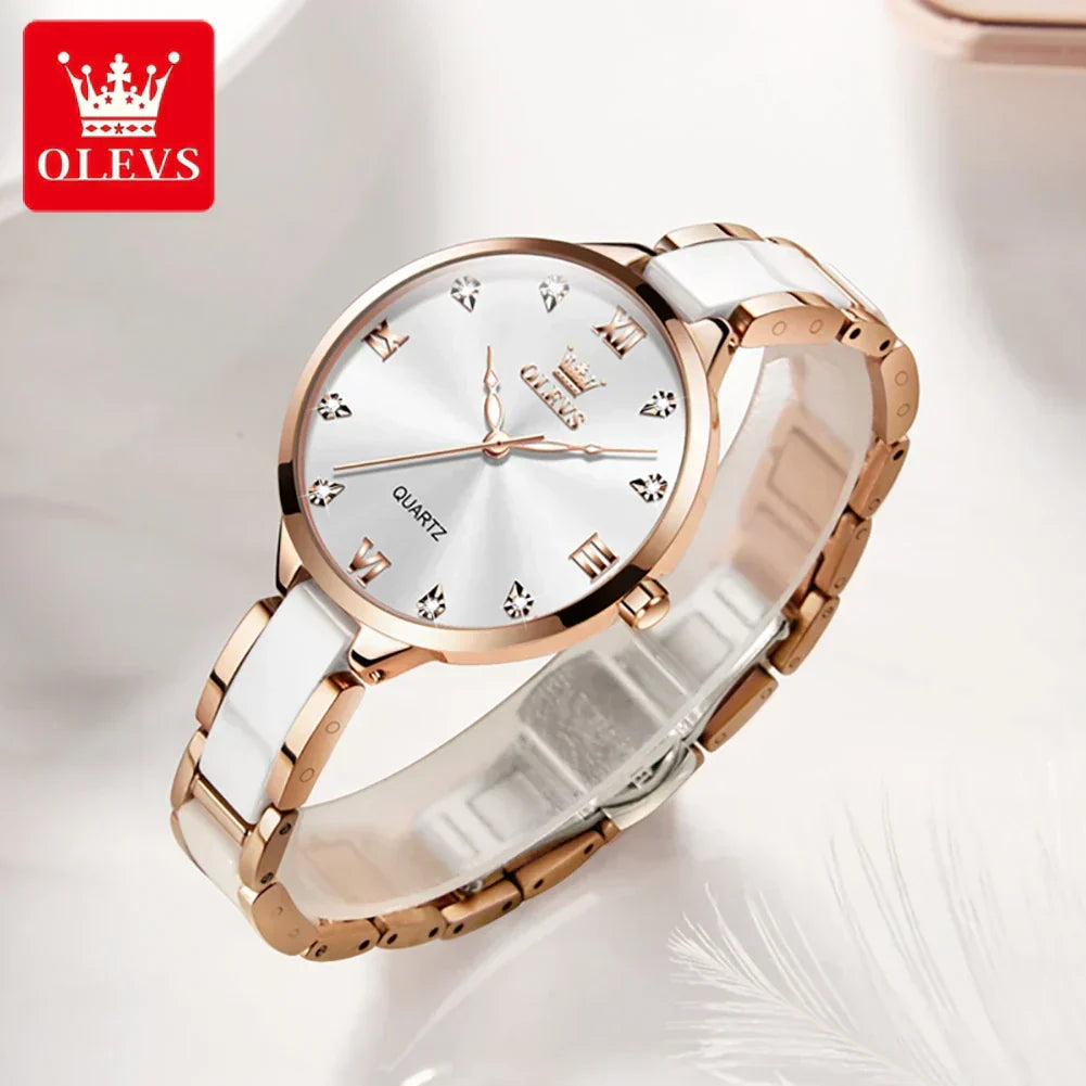 Olevs 5872 Women's Quartz Watch – Elegant Ceramic Wristwatch, Waterproof, Japanese Movement
