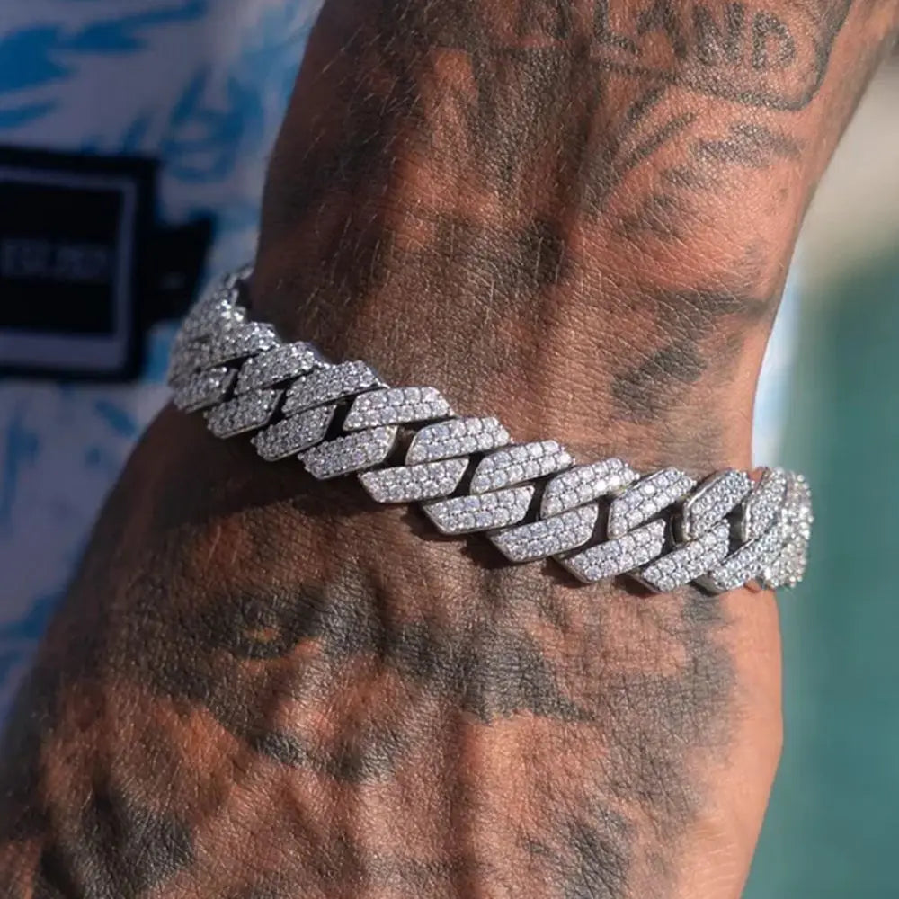 14MM Iced Prong Link Cuban Chain Bracelets Full Rhinestones Chunky Miami Cuban Bracelet Punk Hip Hop Jewelry Gift – Halskette