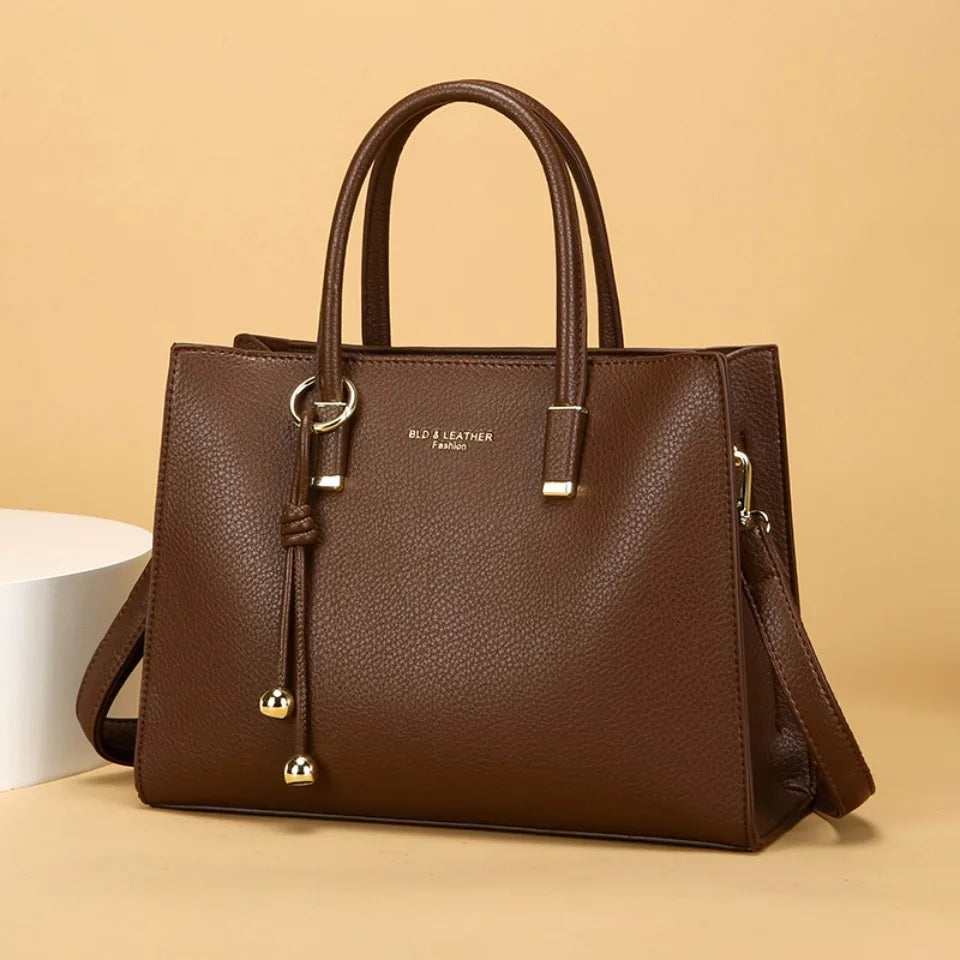 Women's PU Leather Handbag – Large Tote & Crossbody Bag with 3 Compartments