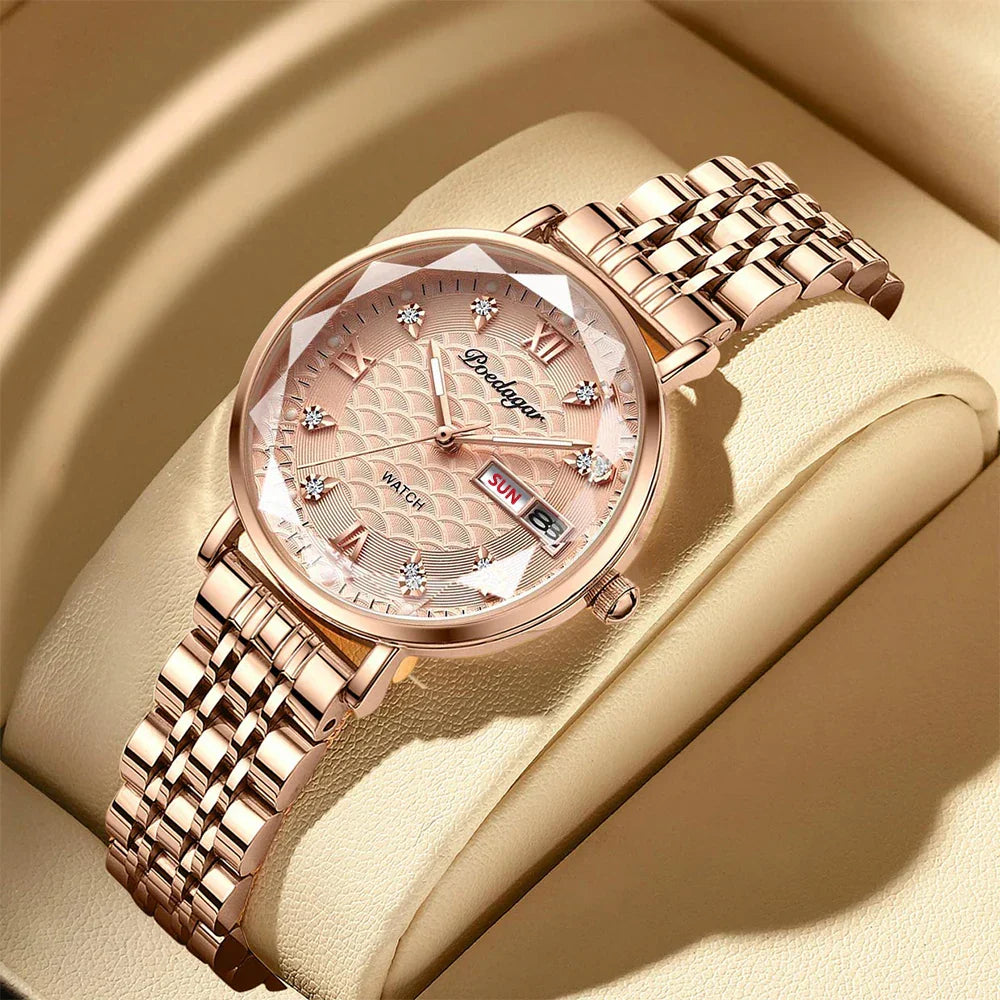 Klassische Damen Armbanduhr Edelstahl Analog Quarz wasserbeständig