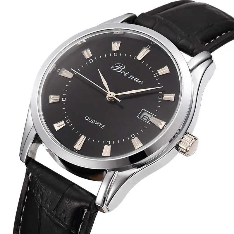 Herren Business Quarzuhr – Elegante Lederarmbanduhr, stoßfest & wasserdicht