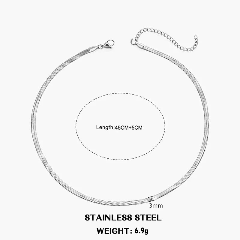 Hot Classic Unisex Flat Snake Chain Choker Necklace For Women Stainless Steel Herringbone Gold Silver Color Fashion Jewelry Gift