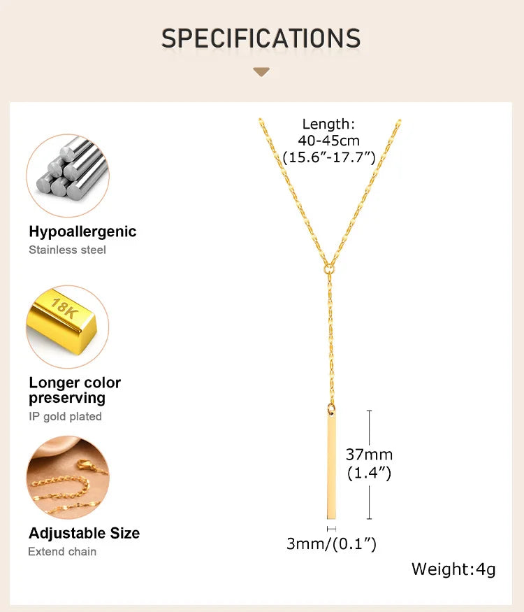 Y Lariat Necklace with Bar Pendant, Stainless Steel Long Chain, Women's Trendy Necklaces