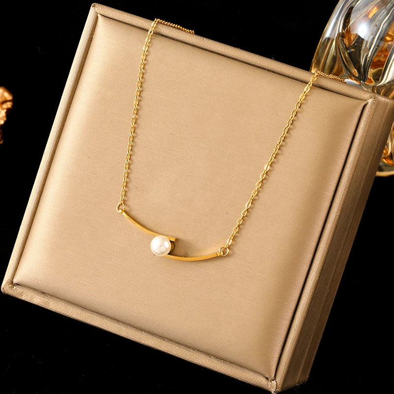 EILIECK 316L Stainless Steel Geometric Colorful Crystal Zirconia Pendant Necklace For Women Fashion Neck Chain Jewelry Gift