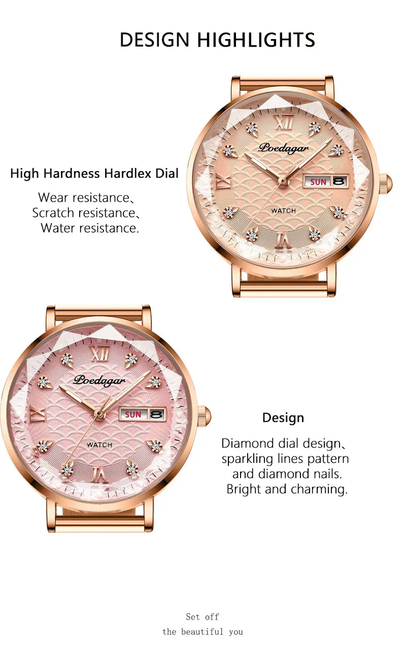 Klassische Damen Armbanduhr Edelstahl Analog Quarz wasserbeständig
