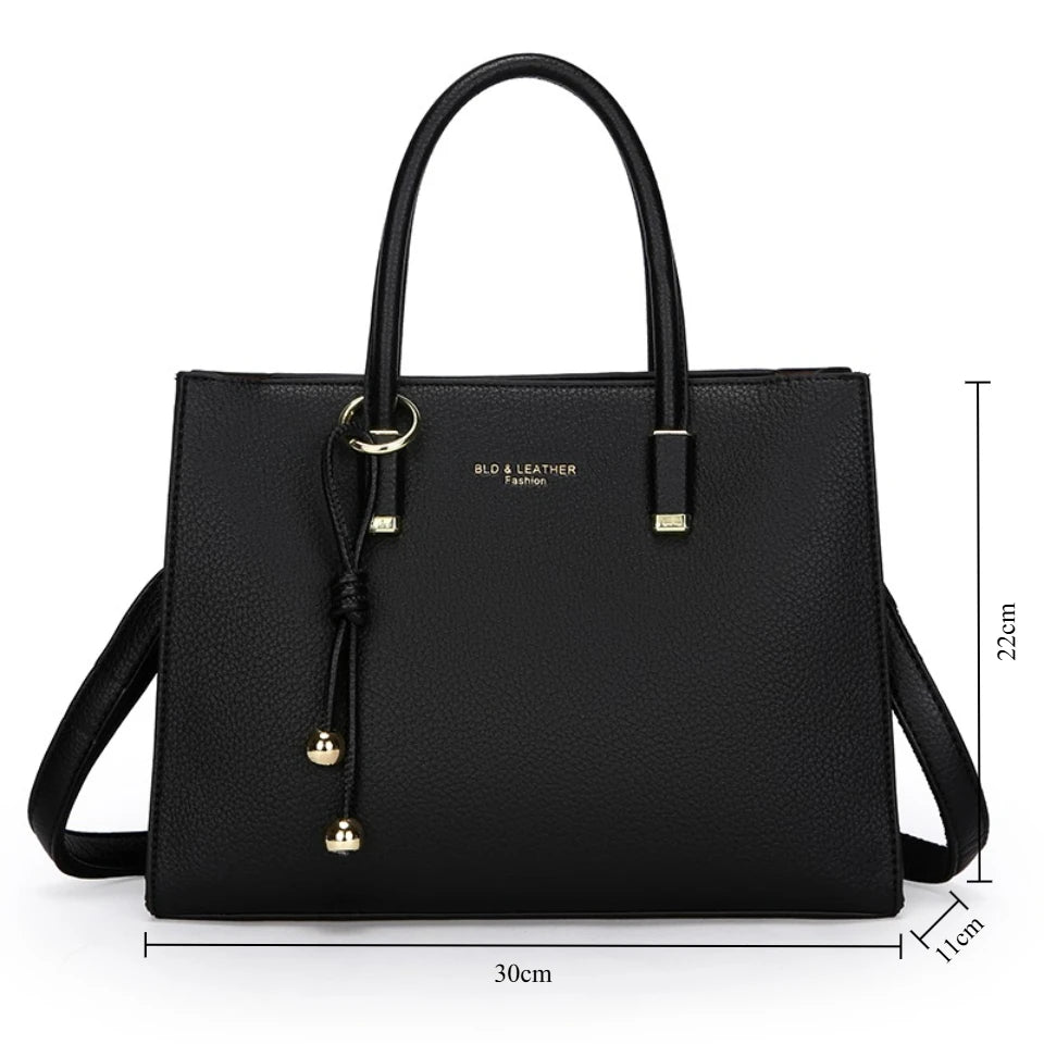 Women's PU Leather Handbag – Large Tote & Crossbody Bag with 3 Compartments