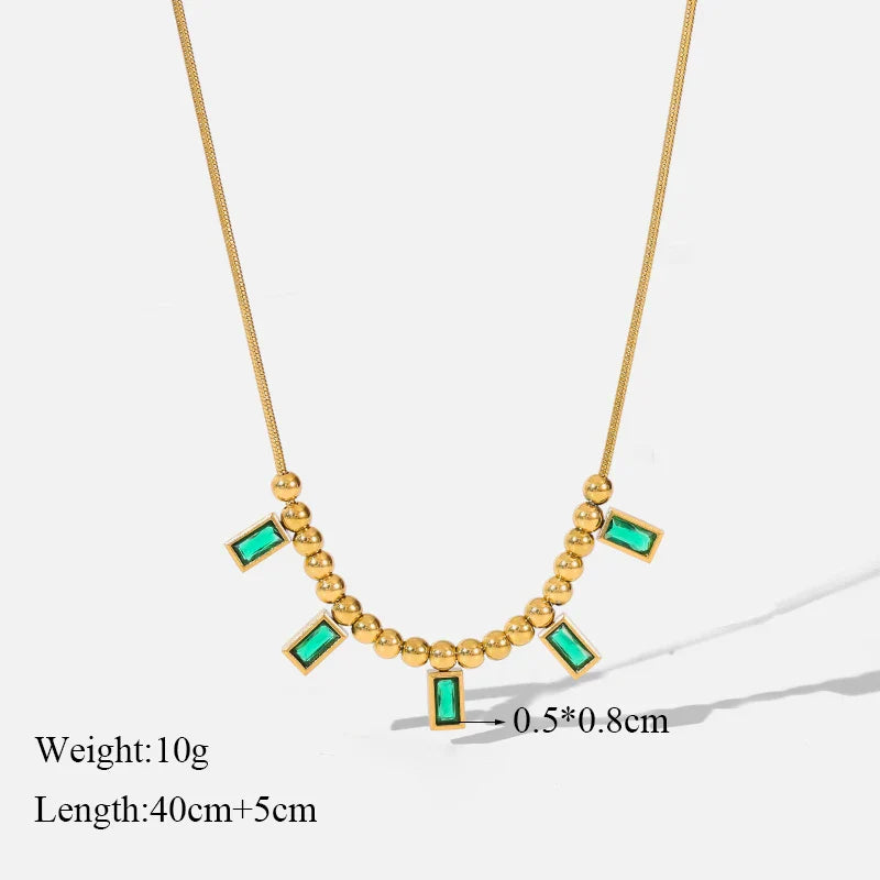 EILIECK 316L Stainless Steel Geometric Colorful Crystal Zirconia Pendant Necklace For Women Fashion Neck Chain Jewelry Gift