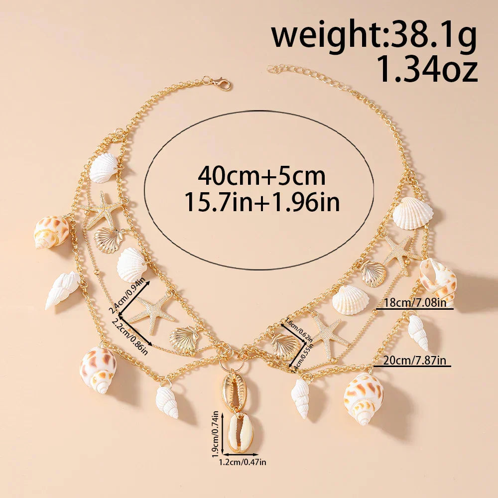 Aihua Summer Beach Metal Starfish Conch Shell Necklace For Woman Girls Hot Sale Boho Necklace Party Fashion Jewerly Gifts