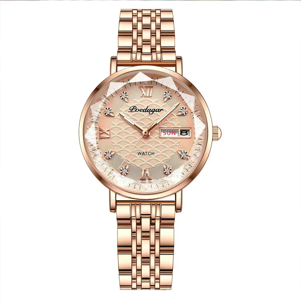 Klassische Damen Armbanduhr Edelstahl Analog Quarz wasserbeständig